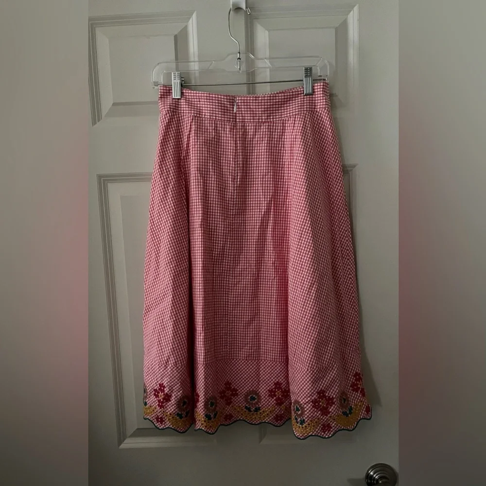 Madewell Embroidered Gingham Circle Skirt scalloped hem floral embroidery size 4 - Picture 6 of 6